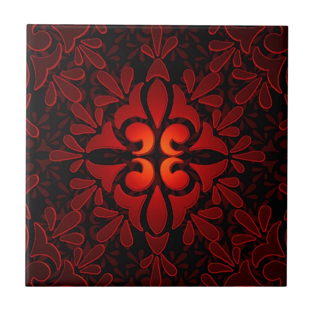 Svart modern geometrisk design med röd Orange Kakelplatta (Framsidan)