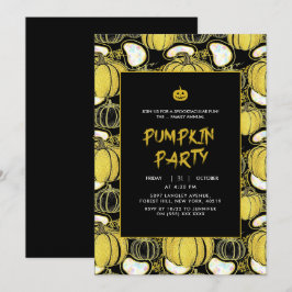 Svart | Modern Glitter Pumpkin Halloween-inbjudan Inbjudningar