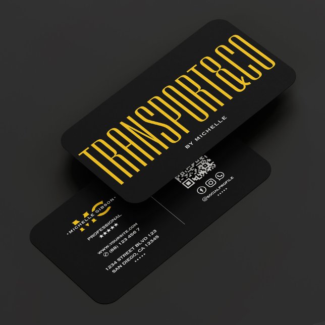 Svart modern gult Transport Car Driver-drivrutin Visitkort (Yellow Transport Car Driver Black Modern Business Card
)
