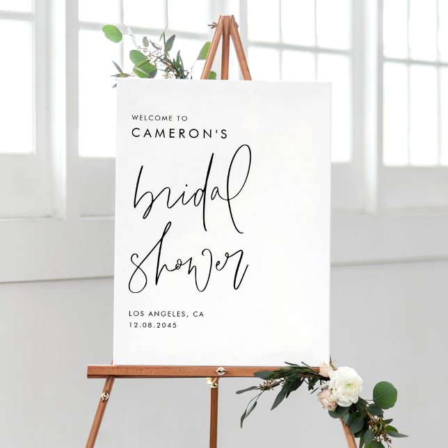 Svart Modern Handskriven Bröllopsfest för Brud Poster (Black and White Modern Handwritten Script Bridal Shower Welcome Sign)