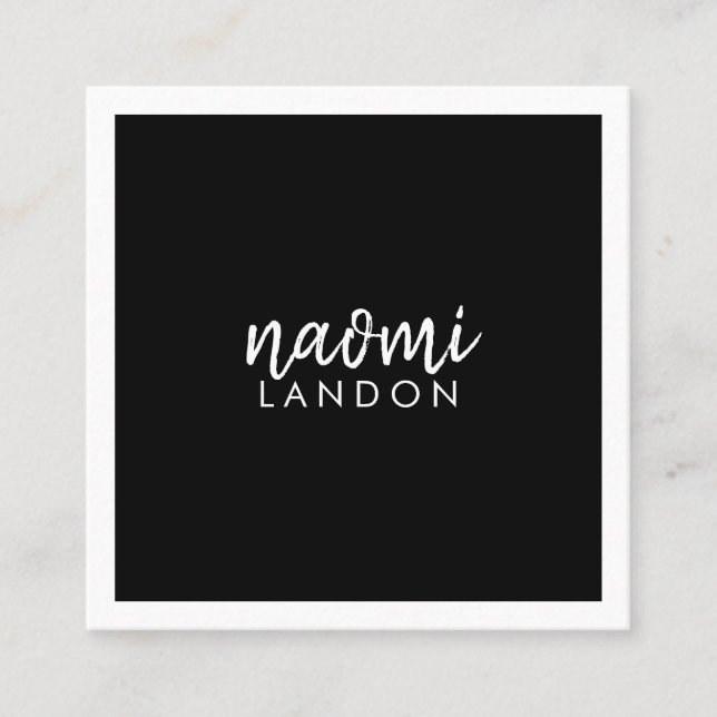 Svart, modern kvadratisk minimalistisk vit enkel fyrkantigt visitkort (Framsida)