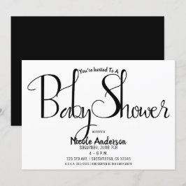 Svart modern minimal baby shower-fest inbjudningar