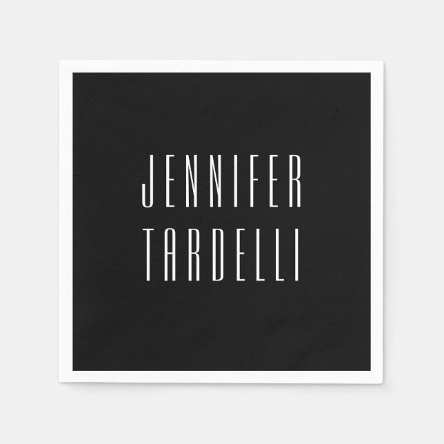 Svart, modern, minimal Elegant ditt namn Pappersservett (Framsidan)