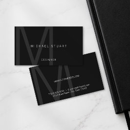 Svart Modern Minimalist Monogram och Namn Visitkort