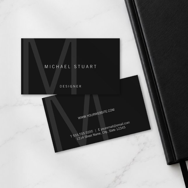 Svart Modern Minimalist Monogram och Namn Visitkort (Skapare uppladdad)