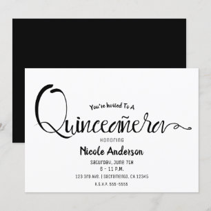 Svart modern minimalist Quinceañera Quince 15 Inbjudningar