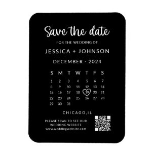 Svart Modern Minimalist Rädda Datum-kalender Magnet