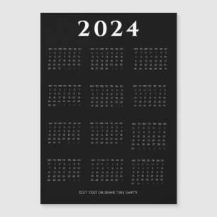 Svart, modern, minimalistisk 2024-kalender