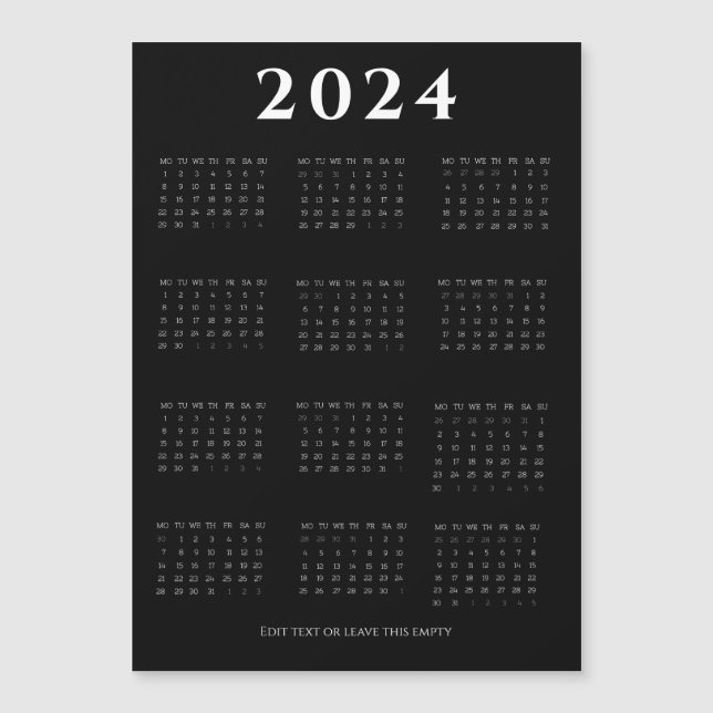 Svart, modern, minimalistisk 2024-kalender (Framsida)