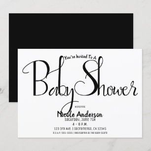 Svart modern minimalistisk baby shower-fest inbjudningar
