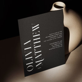 Svart modern minimalistisk bröllop + QR-informatio Inbjudningar