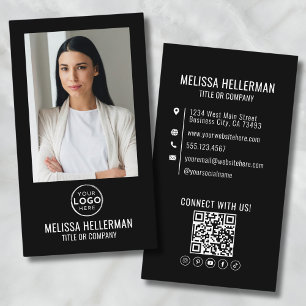 Svart Modern Minimalistisk Foto QR-kod Logotyp Visitkort