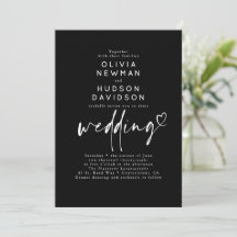Svart Modern Minimalistisk Hjärt Typografi Bröllop