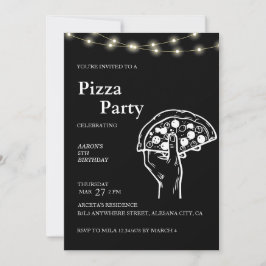 Svart, modern, minimalistisk inbjudan till Pizza-f