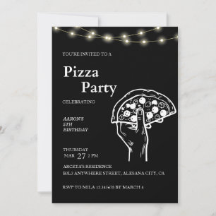 Svart, modern, minimalistisk inbjudan till Pizza-f
