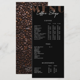 Svart, modern, minimalistisk meny för kaffeköp