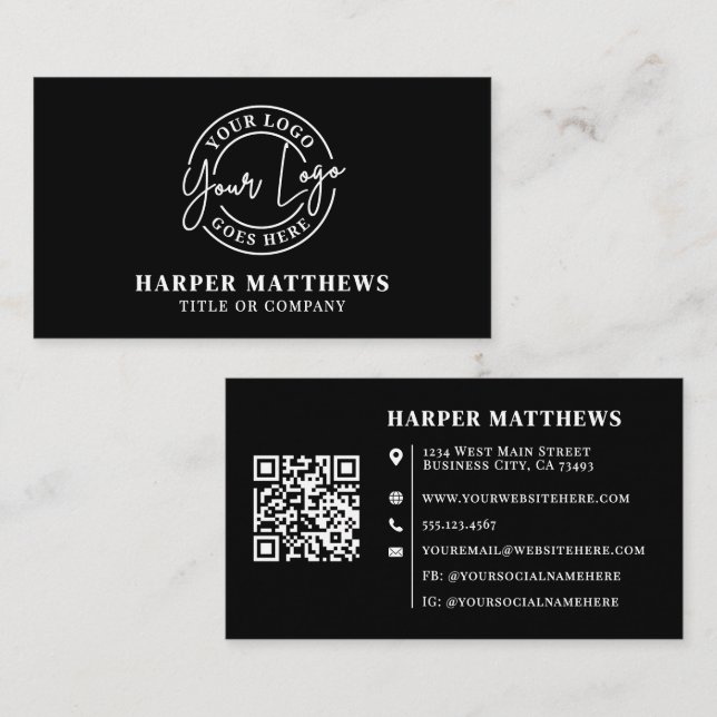 Svart Modern Minimalistisk Professionell Logotyp Q Visitkort (Fram/baksida)