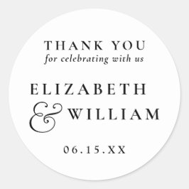 Svart Modern Monogram Bröllop Tacksamt Runt Klistermärke