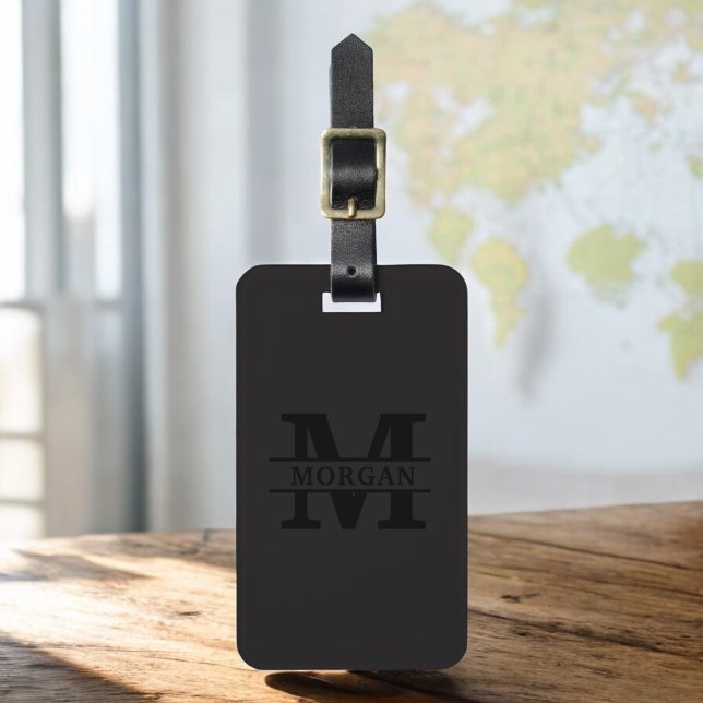 Svart modern monogram - minimalistisk bagagebricka (Skapare uppladdad)