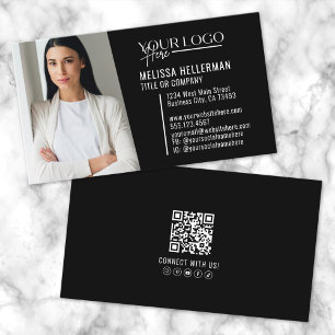 Svart Modern Professionell QR-kod Foto Logotyp Visitkort