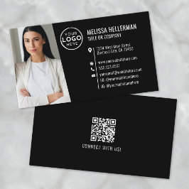 Svart Modern Professionell QR-kod Foto Logotyp Visitkort