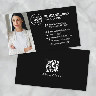 Svart Modern Professionell QR-kod Foto Logotyp Visitkort