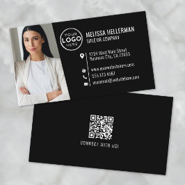 Svart Modern Professionell QR-kod Foto Logotyp Visitkort
