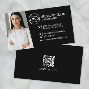 Svart Modern Professionell QR-kod Foto Logotyp Visitkort
