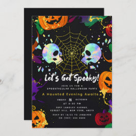 Svart | Modern Pumpkin Faux Opal Halloween-döskall Inbjudningar