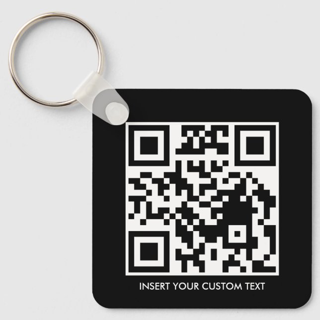 Svart Modern QR Anpassad Text Nyckelring (Framsida)