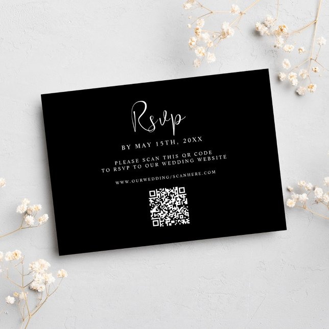 Svart, modern QR-kod för Elegant bröllop OSA Kort (Skapare uppladdad)