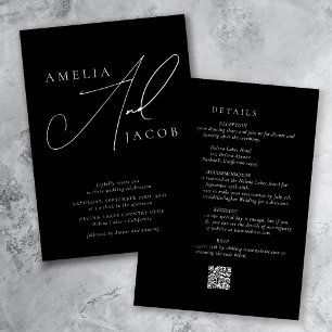 Svart modern QR-kod i skript - allt i en Bröllop Inbjudningar