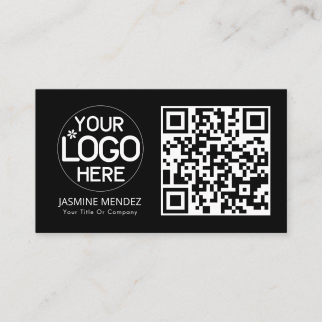 Svart Modern QR-kod Logotyp  Visitkort (Framsida)