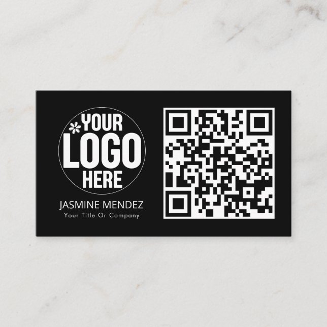 Svart Modern QR-kod Logotyp  Visitkort (Framsida)
