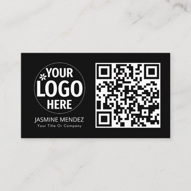 Svart Modern QR-kod Logotyp  Visitkort (Framsida)