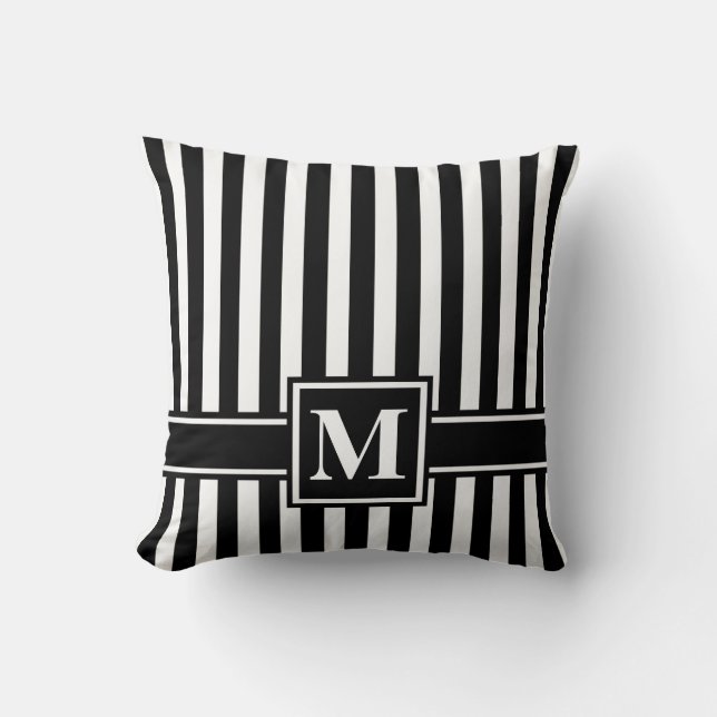 Svart modern rand med monogram kudde (Framsida)