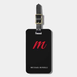 Svart, modern röd monogram-professionell bagagebricka