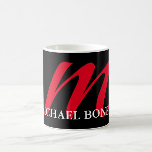 Svart, modern röd monogram-professionell kaffemugg