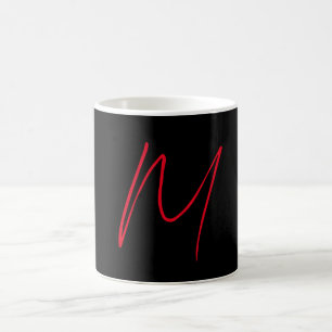 Svart, modern röd monogram-professionell kaffemugg