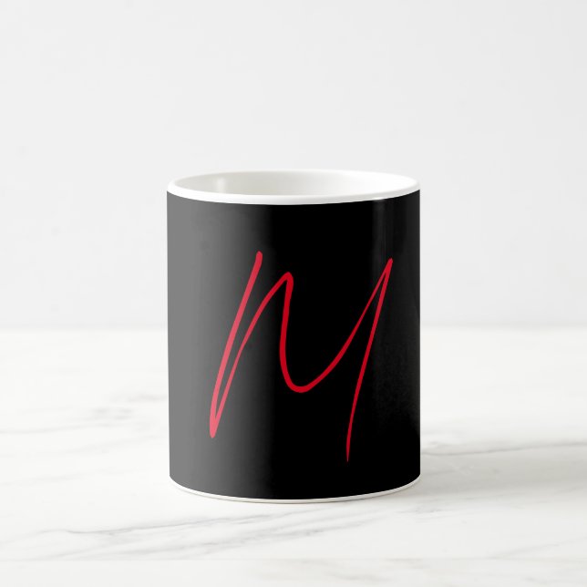 Svart, modern röd monogram-professionell kaffemugg (Center)