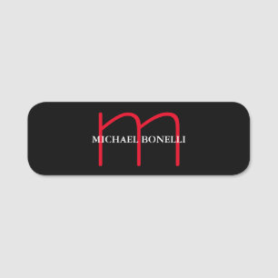 Svart, modern röd monogram-professionell namnbricka