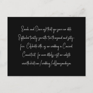Svart Modern Script endast text Spara vår dejt II Vykort