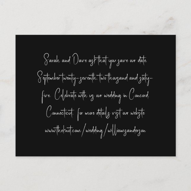 Svart Modern Script endast text Spara vår dejt II Vykort (Framsida)
