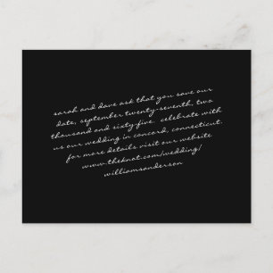 Svart Modern Script endast text Spara vår dejt Vykort