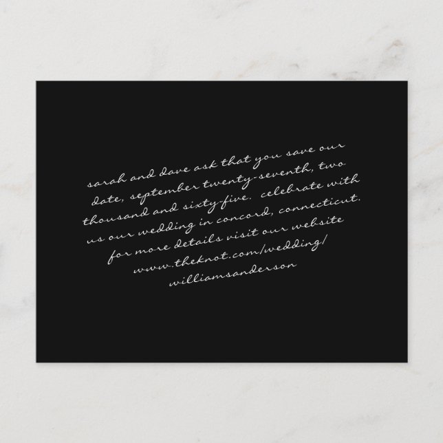 Svart Modern Script endast text Spara vår dejt Vykort (Framsida)
