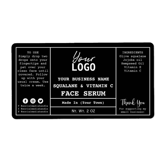 Svart modern serumetikett fraktsedel (Framsidan)