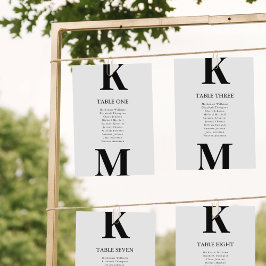 Svart, modern sittplatskort, fet monogram inbjudningar