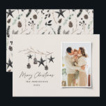 Svart, modern skandal, elegant, julfoto julkort<br><div class="desc">Svart modern elegant,  rustik vattenfärg,  beige naturskandinavisk contemporary muterade färg beige,  svart och vitt jokerkort för helgdag.</div>