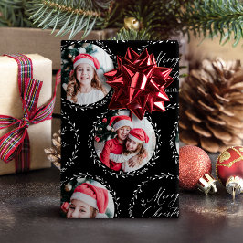 Svart Modern Skrift God Jul Familj 6 foto Presentpapper