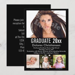 Svart modern Studenten i svart progressionsfoto Inbjudningar